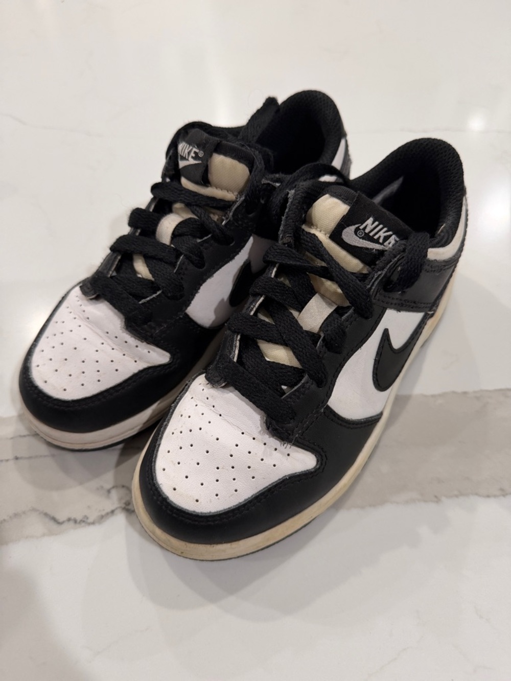 Nike Kids Black & White Low Dunks Sneakers with Signature Swoosh size 13C